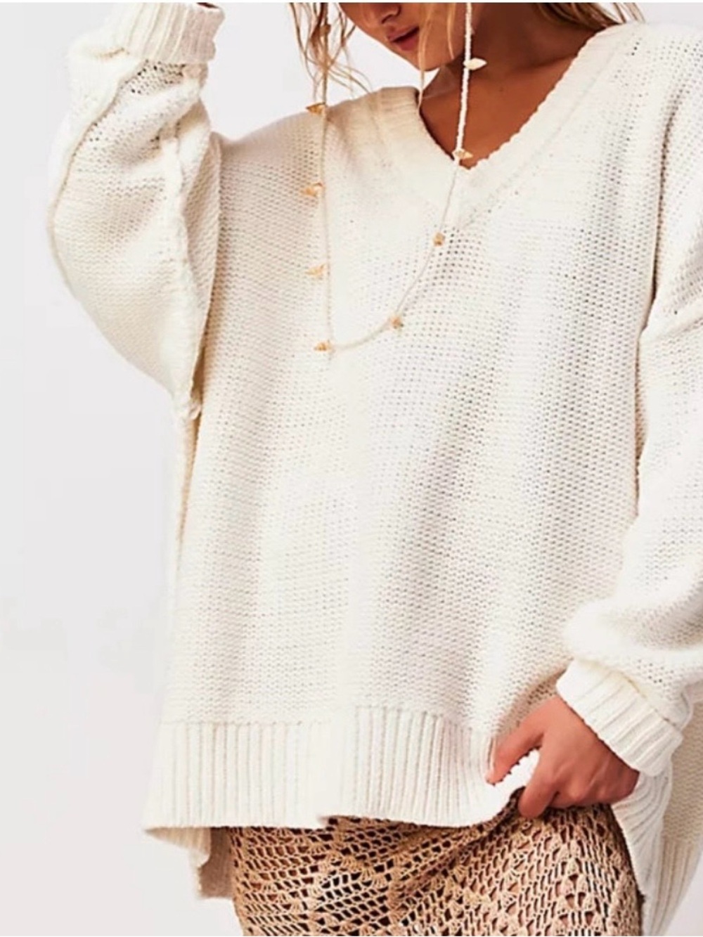Free People Alli V-Neck Sweater White Size XS